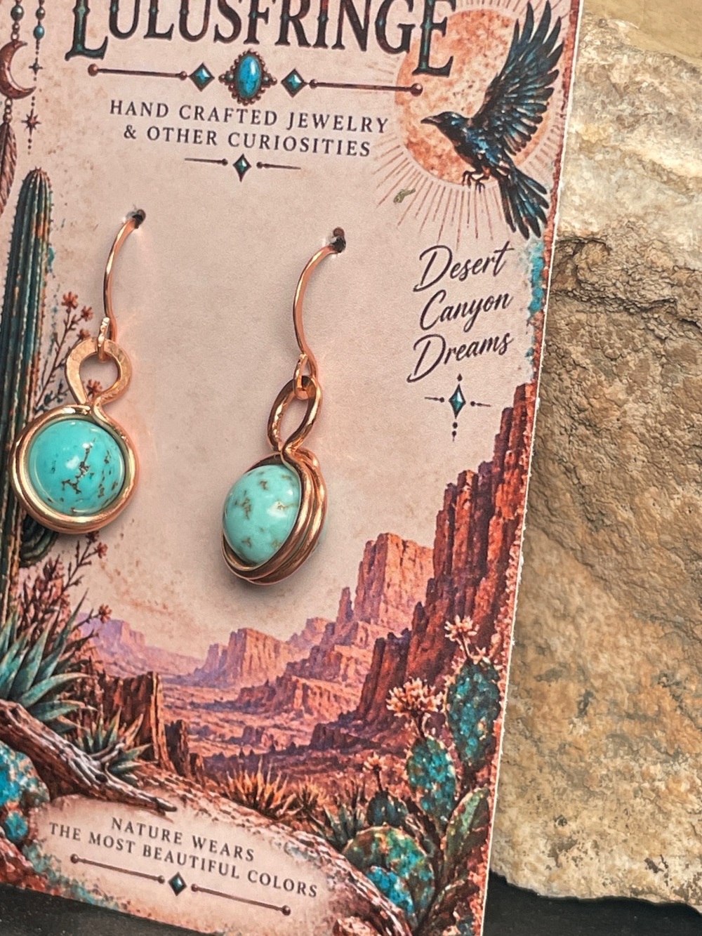 Artisan Turquoise and Gold Drop Earrings - Picture 9 of 10